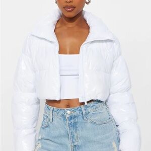 Women's White Crop Puffer Jacket